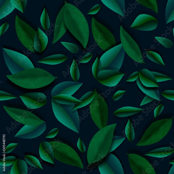Fototapeta Pattern with green 3d leaves