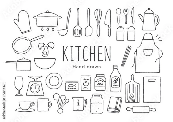 Fototapeta キッチン用具手描き