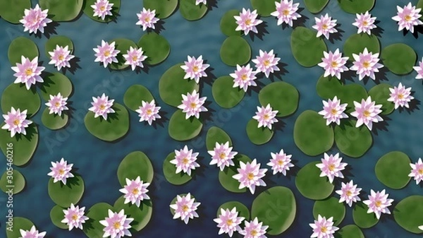 Obraz Water Surface with Multiple Lotus Flowers - 3D Illustration