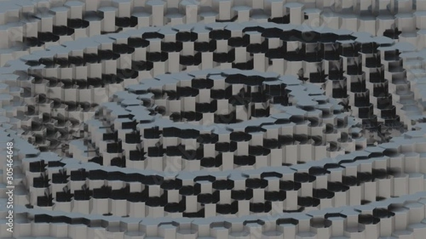 Fototapeta Displaced Metallic Hexagonal Prism Array - 3D illustration