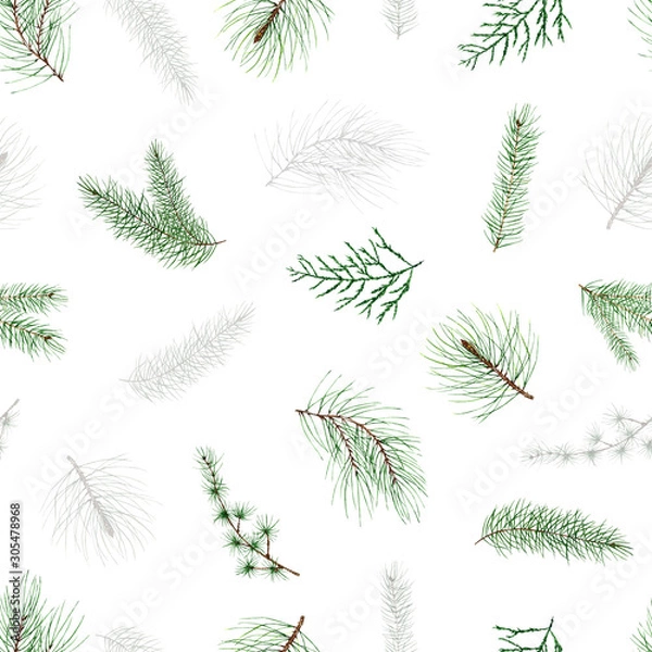 Fototapeta watercolor christmas  pattern , coniferous branches, Winter forest, new year. fir, spruce