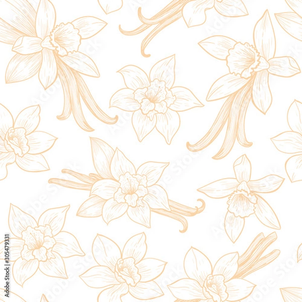 Fototapeta Vanilla flowers. Vector seamless pattern. Vintage style