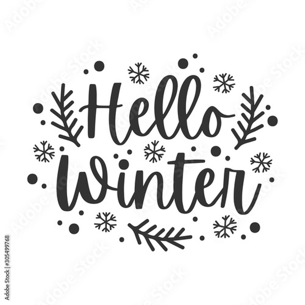 Obraz Hello winter black hand written lettering phrase