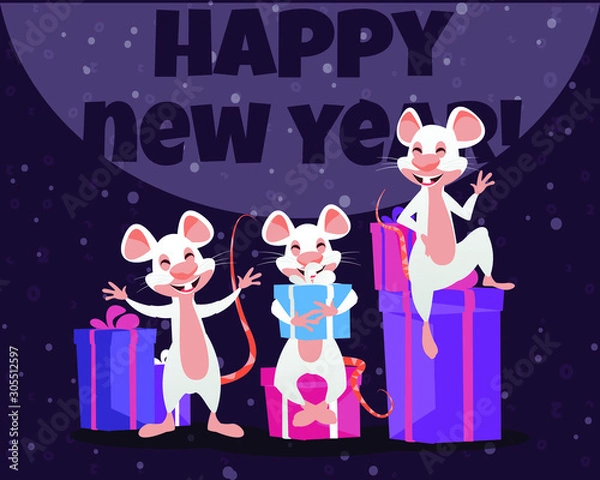 Obraz White Rat. Chinese New Year. Year of the rat. Lucky mouse vector illustration