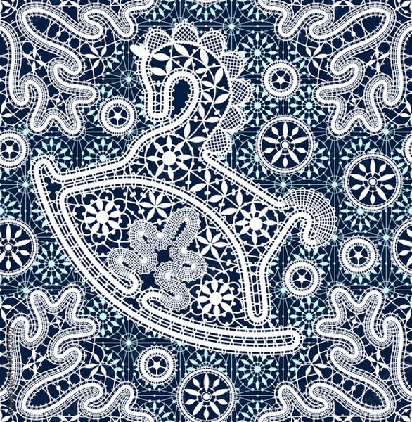 Fototapeta Vector Lace Winter Horses Seamless Pattern