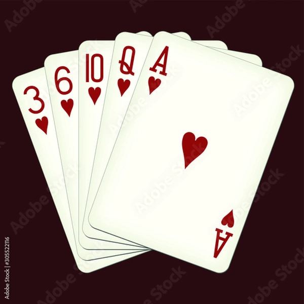 Obraz Flush of hearts - playing cards vector illustration