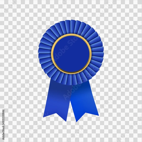 Fototapeta isolated blue ribbon badge with gold tab on transparent background, concept for first prize award logo badge.