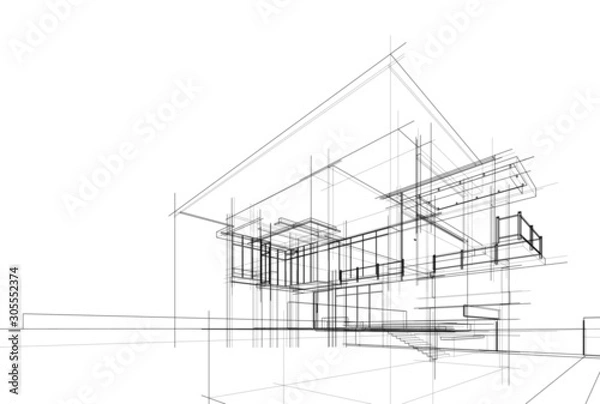 Obraz Domowy budynek nakreślenia architektury 3d ilustracja
