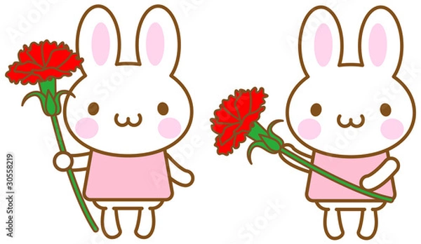 Obraz うさぎ　カーネーション