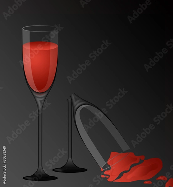 Obraz Два бокала красного вина, полный и сломанный