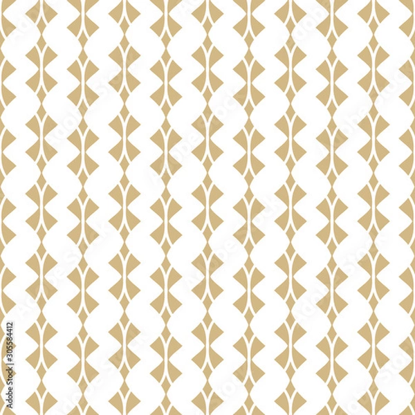 Obraz Golden geometric seamless pattern. Abstract background with curved shapes, rhombuses, feathers. Gold and white repeat texture, art deco style. Ornament design for decor, textile, cloth. Stock vector