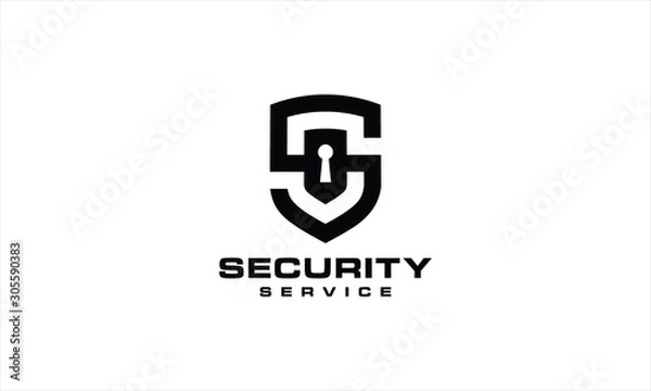 Fototapeta Combination of the shield logo with the key forms the letter S. Template security logo design concept.