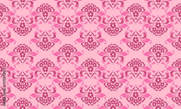 Fototapeta Soft pink and magenta floral pattern, isolated on pink background.