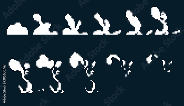 Obraz Pixel art cloud of smoke. Game icons set. Comic boom flame effects for emotion.