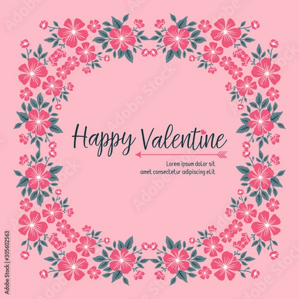 Fototapeta Space for text, happy valentine day, with shape art of leaf flower frame. Vector