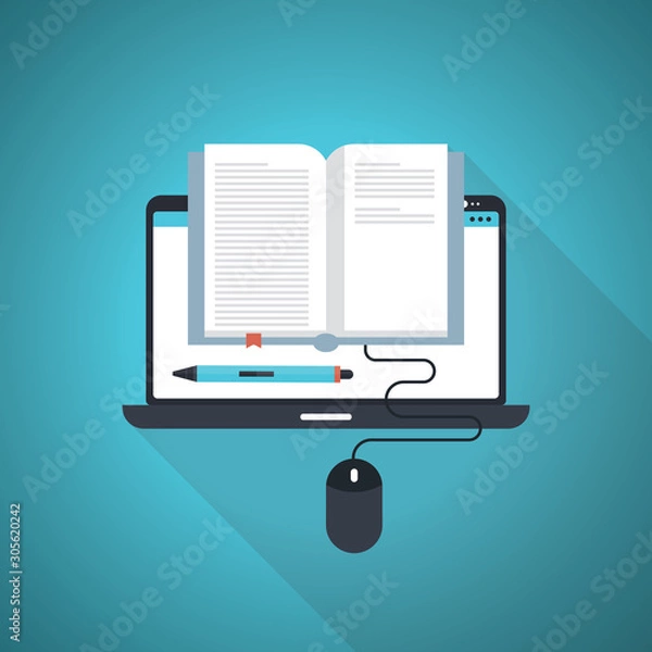 Fototapeta Modern flat design isometric concept of Online Education for website and mobile website