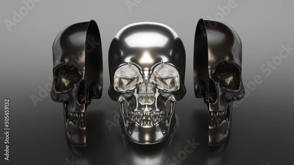 Fototapeta Illustration of black skull collection. 3d rendering