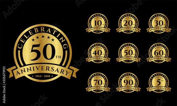 Fototapeta Set of Anniversary emblems vector . Anniversary template design for web, game ,Creative poster, booklet, leaflet, flyer, magazine, invitation card and other us