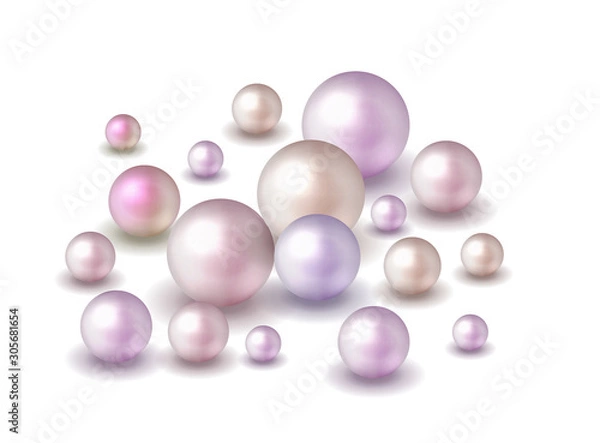 Fototapeta Pack nature ,sea pearl background with small and big white pearls . Vector illustration