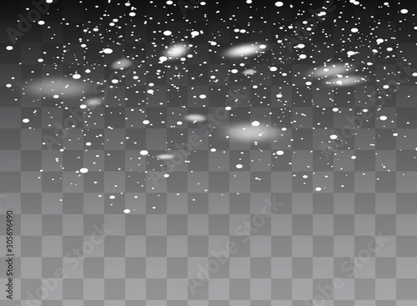 Fototapeta Snowfall, snowflakes in different shapes and forms. Snowflakes, snow background. Christmas snow for the new year.