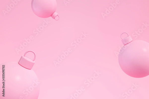 Fototapeta Pink Ornaments Christmas balls on pastel pink background 3d rendering. 3d illustration minimal style celebration, christmas and new year concept.