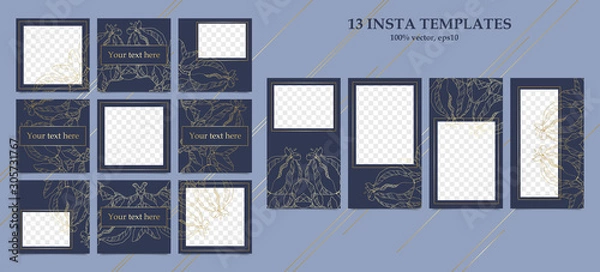 Fototapeta Design backgrounds for insta. Set stories and post frame templates.