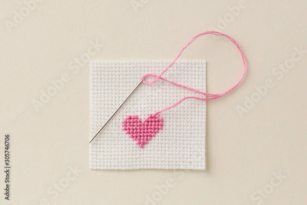 Obraz cross-stitch heart with needle and thread