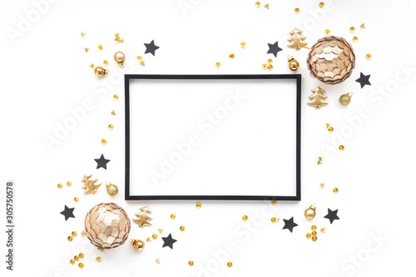 Obraz Christmas decoration on white background, top view, flat lay