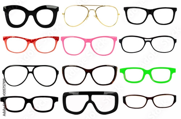 Fototapeta Set of glasses isolated on white background for applying on a portrait