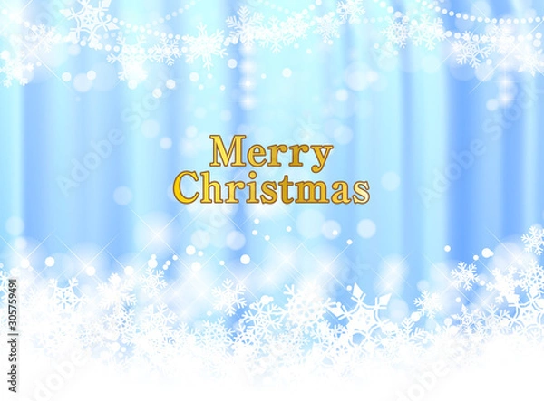 Fototapeta 雪の結晶クリスマス背景イメージ-水色カーテン