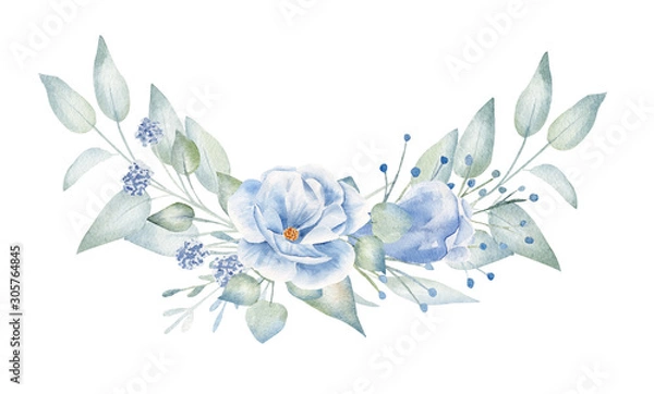 Obraz Blue linum and heliotrope hand drawn aquarelle illustration