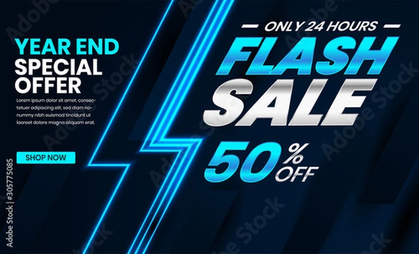 Fototapeta Flash sale banner template with techno concept. Year end special offer