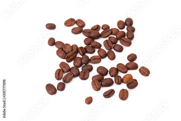 Obraz Coffee beans isolated on a white background area for copy space.