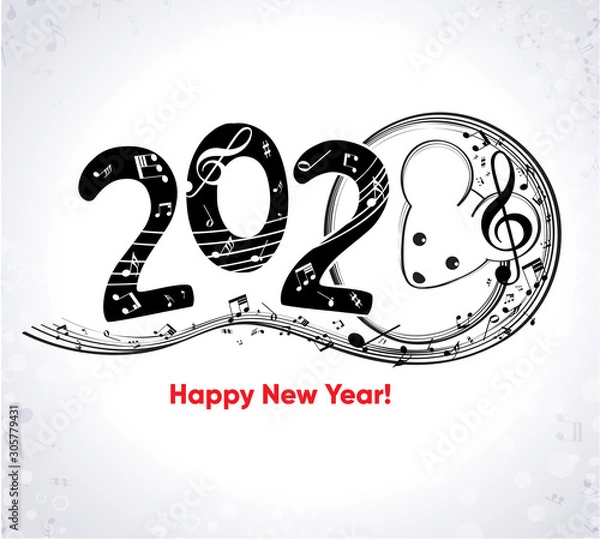 Fototapeta Christmas musical background with mouse 2020