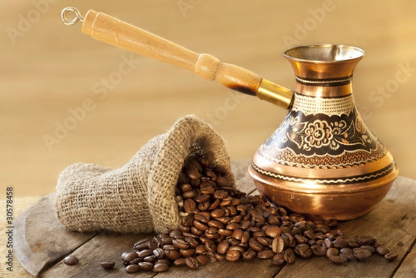 Obraz Coffee cup with coffee beans