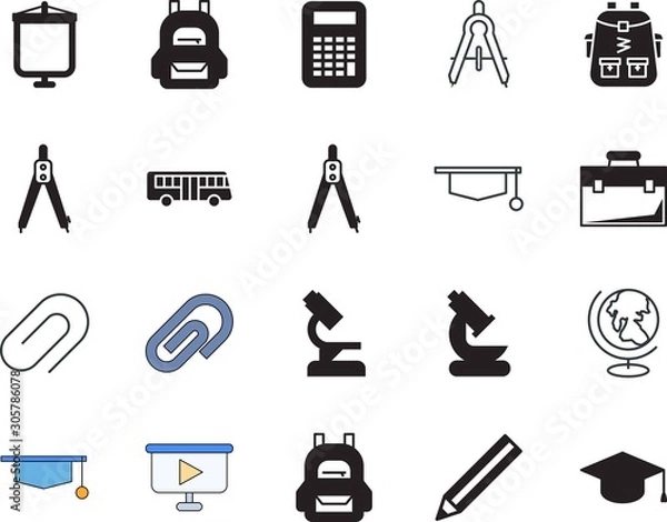 Obraz school vector icon set such as: math, fastener, graphite, supplies, metal, graph, creative, accessory, mail, recreation, email, map, keyboard, collection, traffic, bus, caliper, data, chart, result