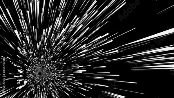 Fototapeta White line tunnel flythrough - perspective view, 3D Illustration