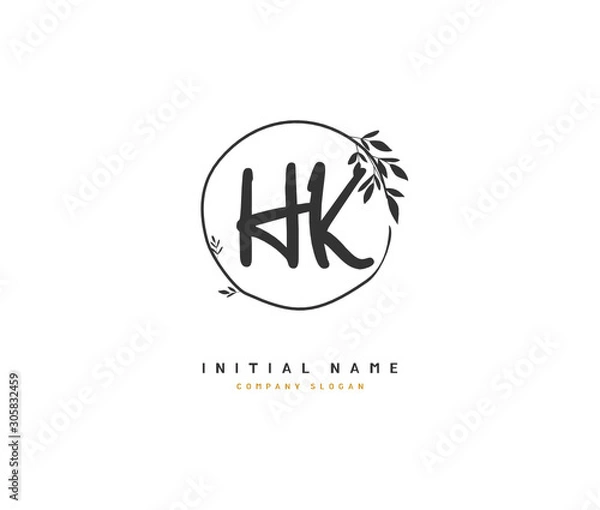 Fototapeta H K HK Beauty vector initial logo, handwriting logo of initial signature, wedding, fashion, jewerly, boutique, floral and botanical with creative template for any company or business.
