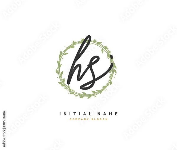 Fototapeta H S HS Beauty vector initial logo, handwriting logo of initial signature, wedding, fashion, jewerly, boutique, floral and botanical with creative template for any company or business.