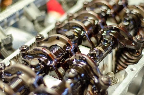 Obraz View of camshaft dissasembly  engine head close up