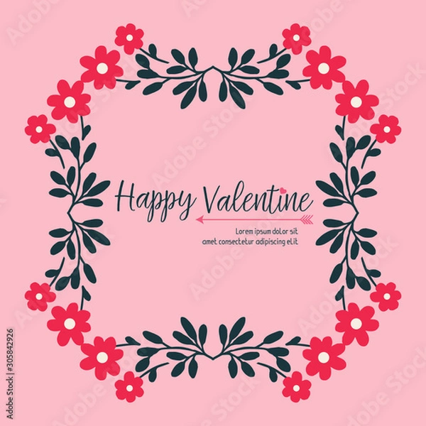 Fototapeta Vintage lettering of valentine day, with leaf flower frame background. Vector