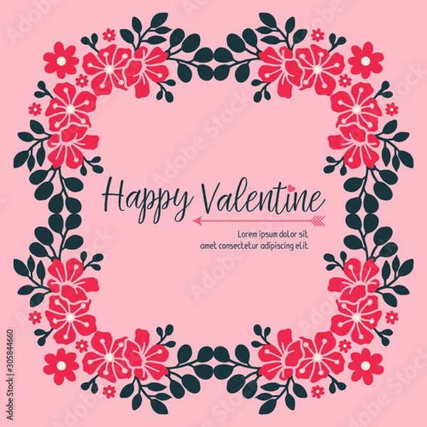 Fototapeta Element greeting card valentine day, with ornate wallpaper of leaf flower frame. Vector