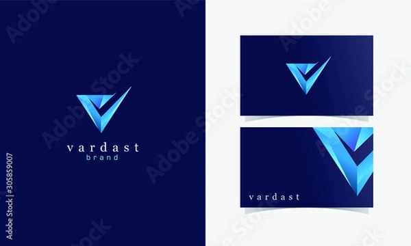 Fototapeta V Logomark Abstract 3D logotype vector with business card template design for branding identity