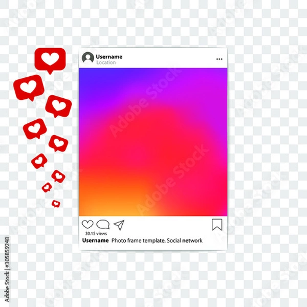 Fototapeta Social media photo frame template application interface. Social network post. Instagram Frame for your photo. Mockup. Vector illustration. Photo booth design.