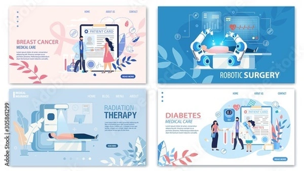Obraz Online Medical Services Flat Landing Page Set