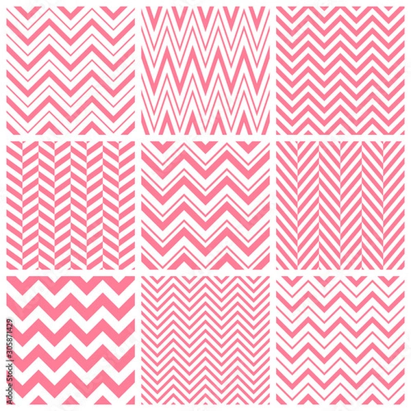 Fototapeta Vector set of pink chevron seamless patterns