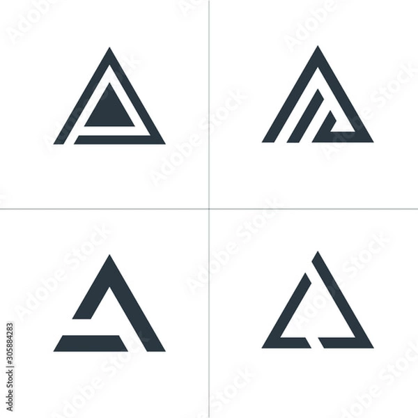 Fototapeta Triangle tech business logo set. collection design template. letter A logo. Stock Vector illustration isolated on white background.