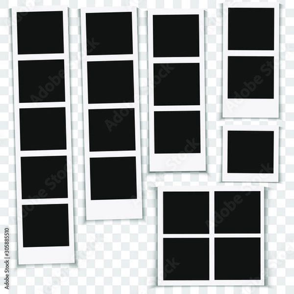 Fototapeta Retro photo frame on isolated background. Realistic temlate for photo booth. Collection instant photo. Your family memories. Vector illustration.