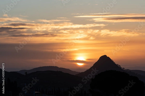 Fototapeta Sunrise above Monte Formaggio, Mazzarino, Caltanissetta, Sicily, Italy, Europe