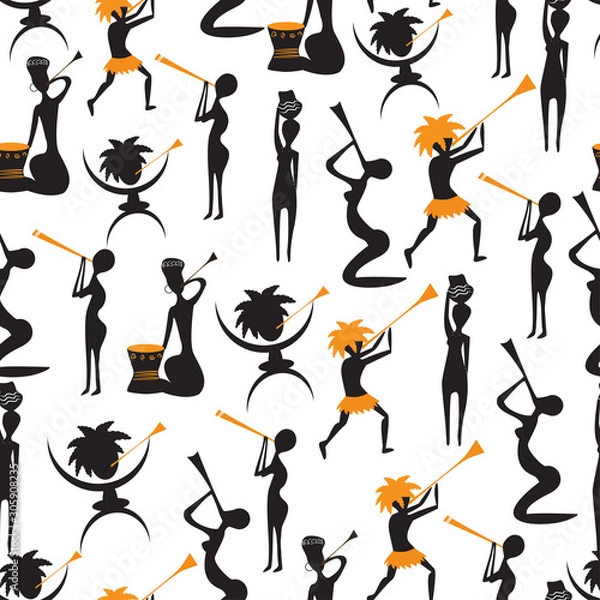 Fototapeta Collection of vector seamless background with african traditional patterns